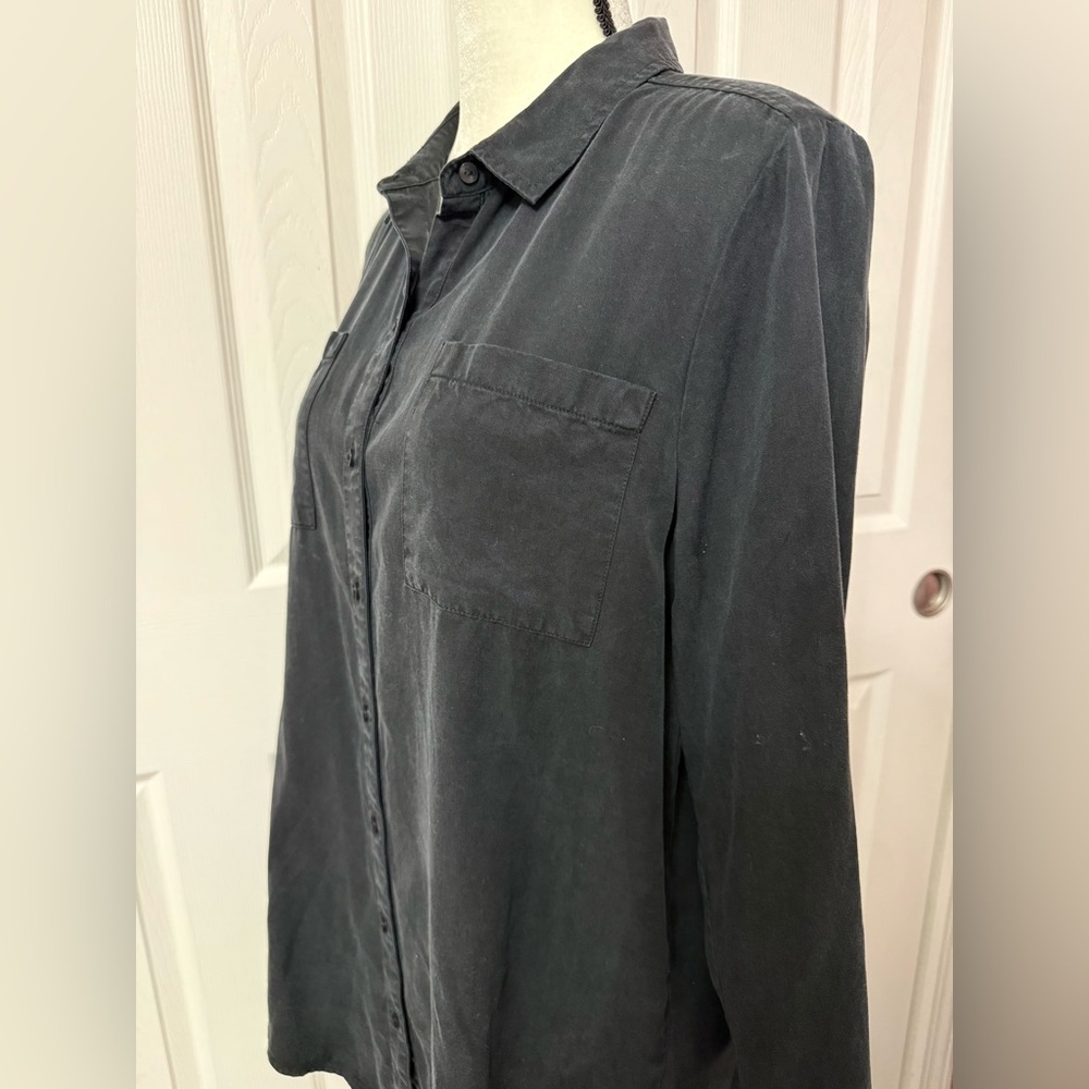 2/$30 Lucky Brand Black Lyocell Button Down Long Sleeve Top Size L #2058 - Picture 2 of 8
